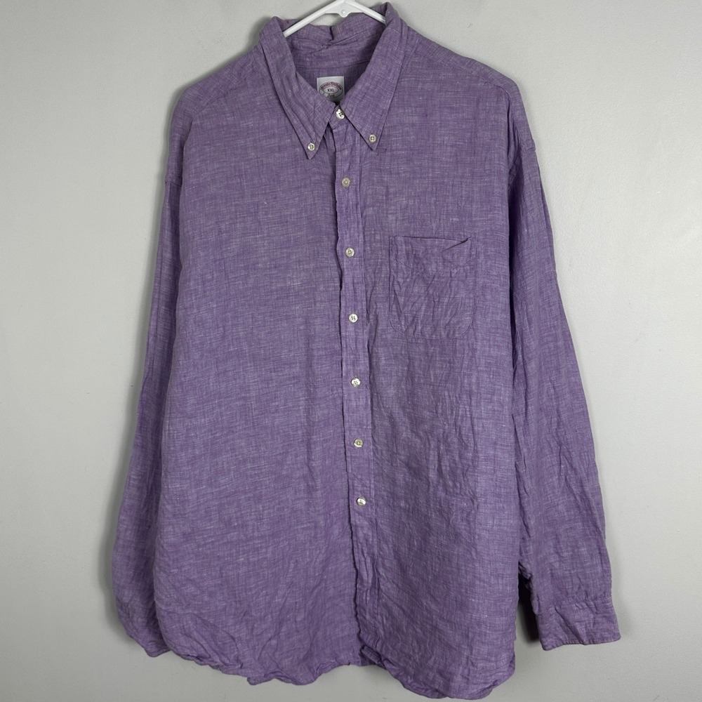 Brooks Brothers 100% Linen The Original Polo Shirt Purple Mens XXL Long Sleeve